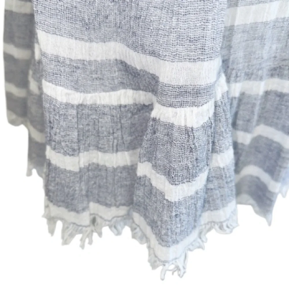 En Créme Cotton Blue Gauze Stripe Bell Sleeve Top Medium - Picture 6 of 12